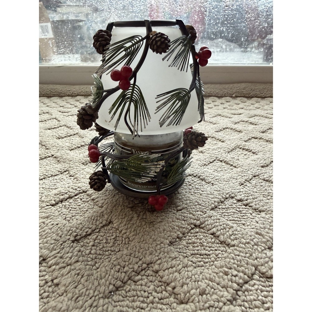 Yankee Candle PINE WINTER BRANCH Frosted Votive Holder & Topper